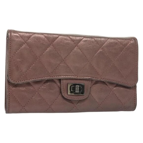 CHANEL 2.55 Matelasse Long Wallet Leather Pink Silver CC Auth 137893 - Picture 1 of 15